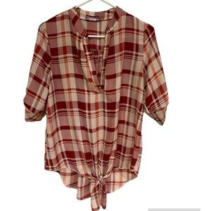 Made by Discreet red and beige Brick plaid chiffon chiffon material